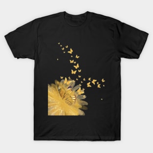 Aesthetic Yellow Flower and Butterflies T-Shirt